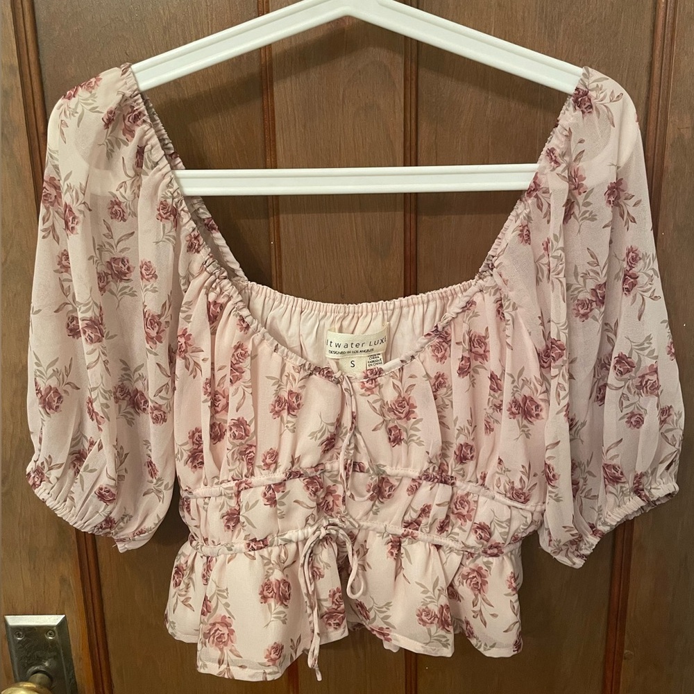 Saltwater LUXE Pink Puff Sleeve Smocked Blouse